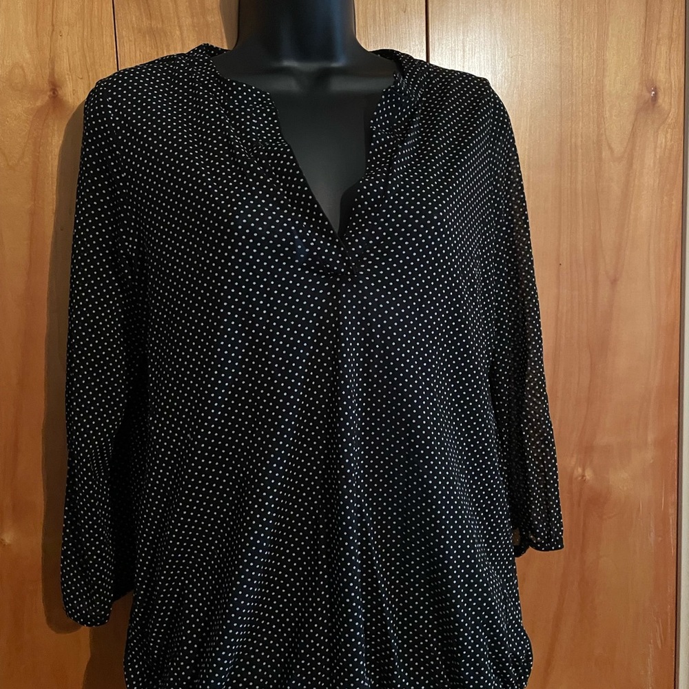 The Limited black and white dot sheer blouse